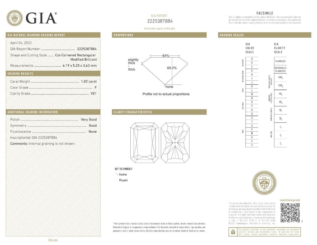 GIA natural diamond 1.02ct radiant F VS1 6.19x5.25x3.63mm loose estate vintage