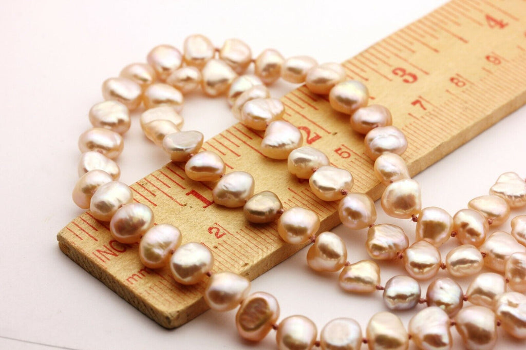 freshwater pearl strand necklace 34 inch pink baroque shapes 7-7.5mm 42.8g