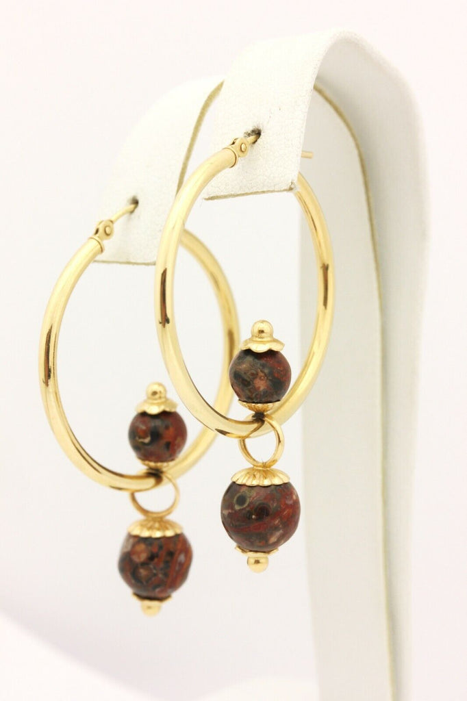 14k yellow gold stone accent hoop earrings 30mm 4.4g estate vintage