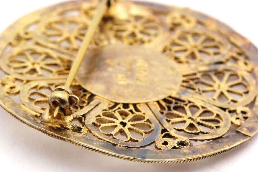 800 silver Israel Hebrew Jewish round pin brooch disc vintage filigree 6.8g