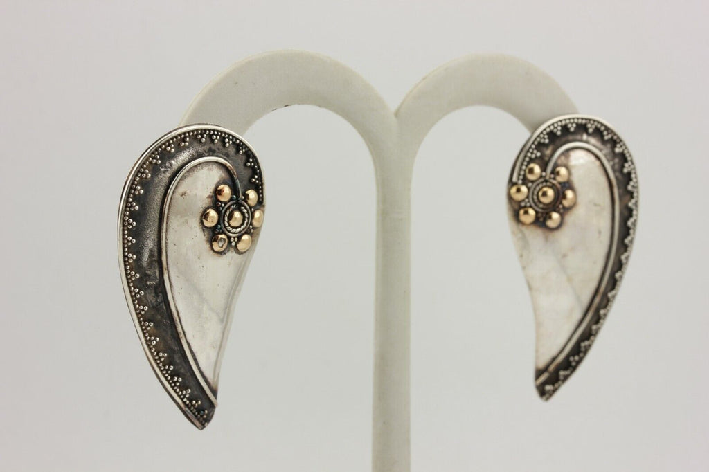 925 sterling silver teardrop stud earrings granulation estate vintage 45x23mm