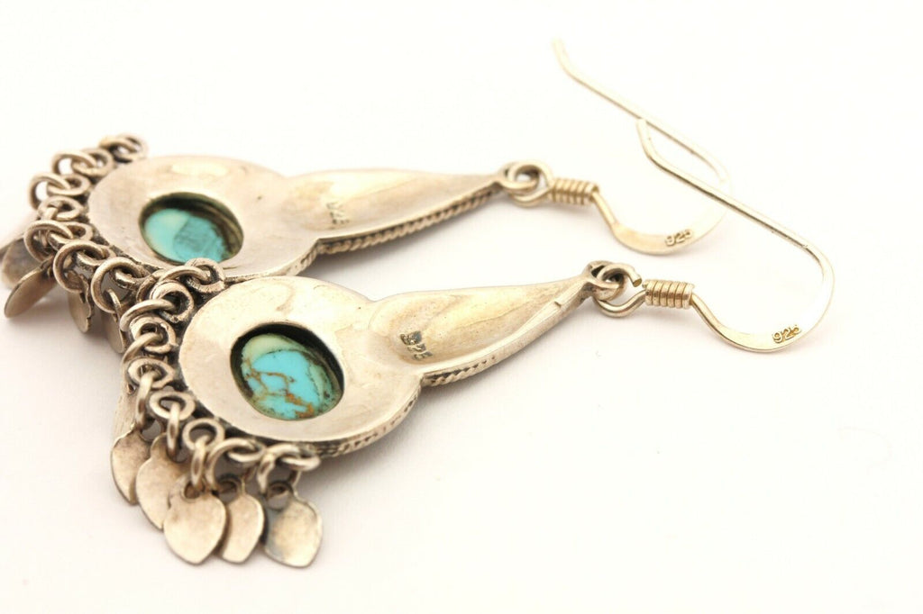925 sterling silver turquoise hook earrings drop dangle 2.75 inch 5.8g vintage