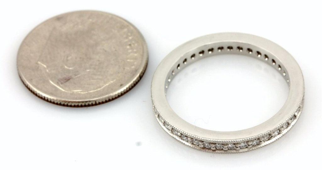 Platinum 0.37ctw round diamond eternity wedding band milgrain ring size 5.75 NEW
