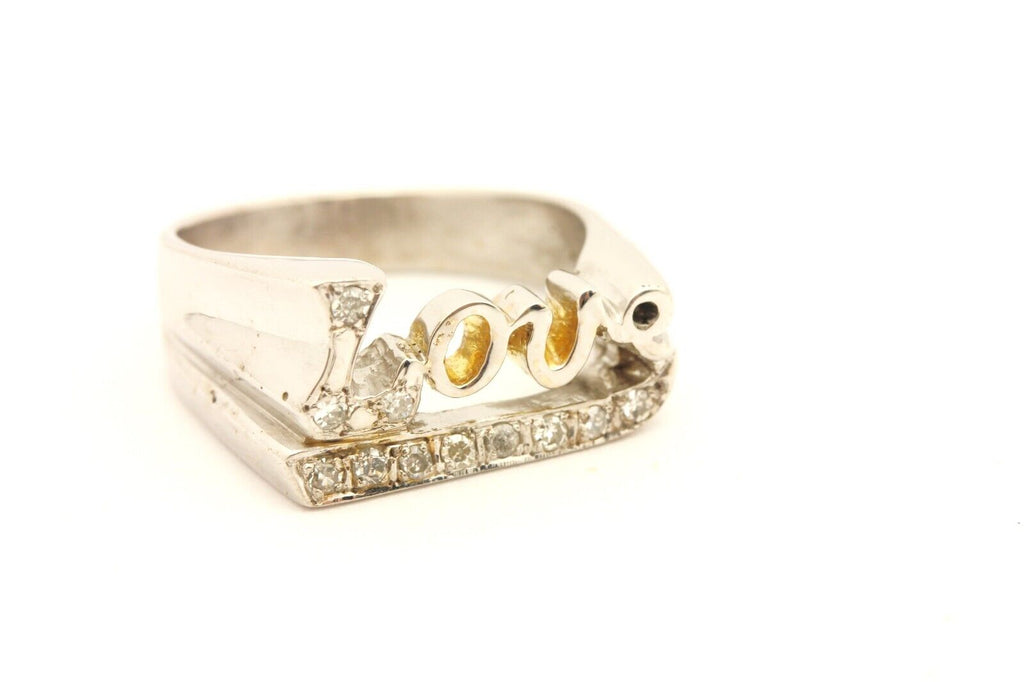 10k white gold LOVE 0.10ctw diamond ring size 7.25 6.68g vintage estate