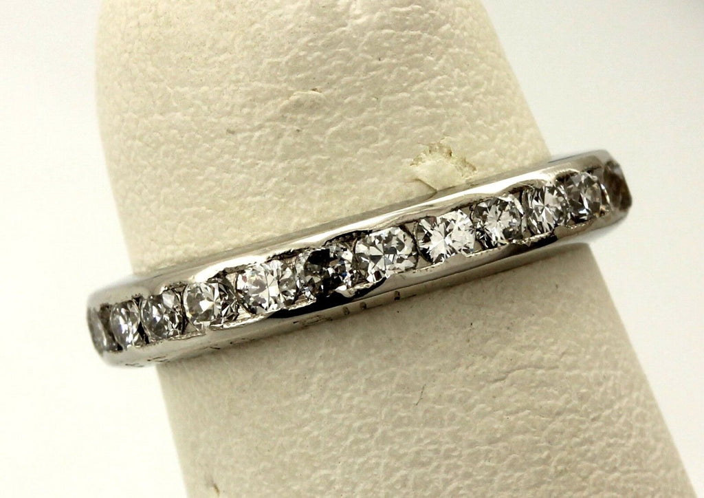 Platinum .81ctw round diamond eternity wedding band sz 4.25 ring vintage estate
