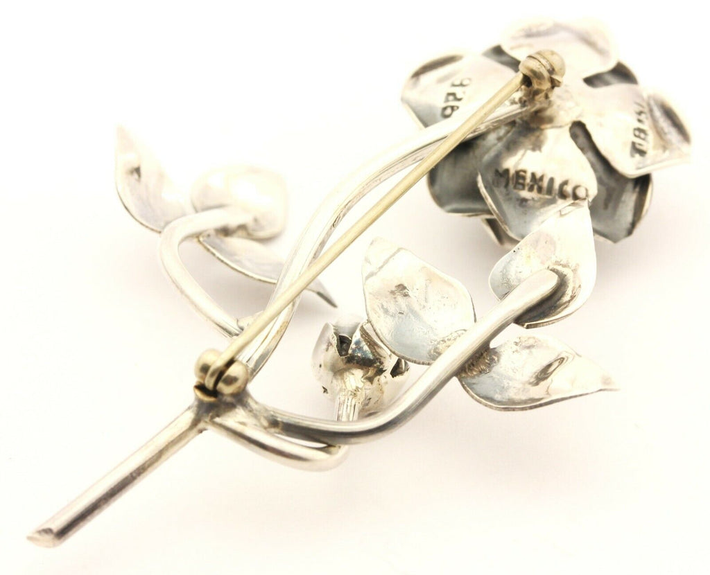 925 Mexico TB-51 sterling silver rose flower pin brooch estate vintage 11.5g