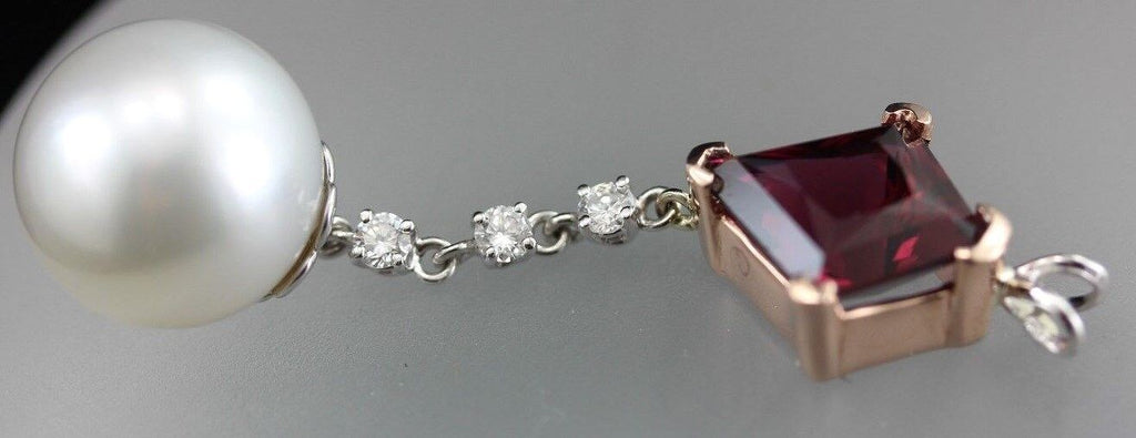 14k rose white gold red Spinel South Sea cultured pearl diamond dangle pendant