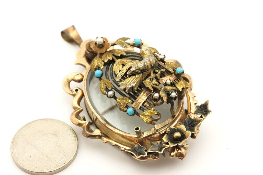 vintage antique locket pin brooch 21g 14k yellow gold WW1 estate pendant