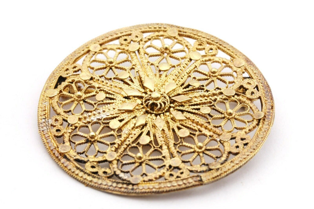 800 silver Israel Hebrew Jewish round pin brooch disc vintage filigree 6.8g