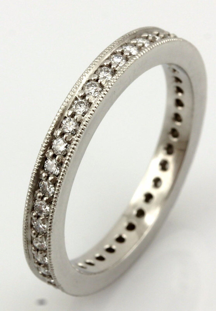 Platinum 0.37ctw round diamond eternity wedding band milgrain ring size 5.75 NEW
