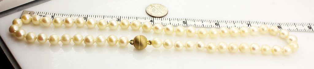 16" cultured pearl necklace 7-7.5mm round magnet clasp 925 sterling silver New