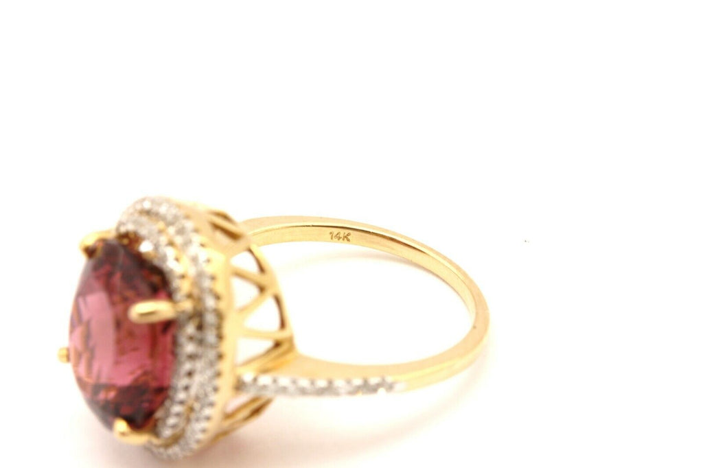 14k yellow gold 7.36ct oval pink tourmaline double halo diamond ring sz 6.5 NEW