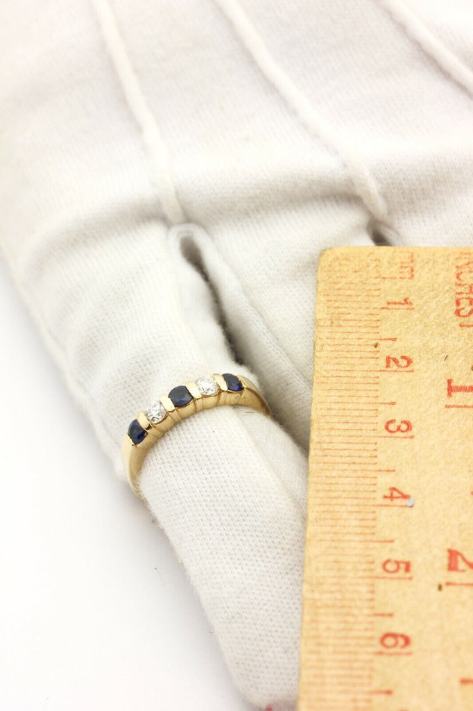 14k yellow gold 0.19ctw diamond 0.31ctw blue sapphire ring band size 5.5 2.37g