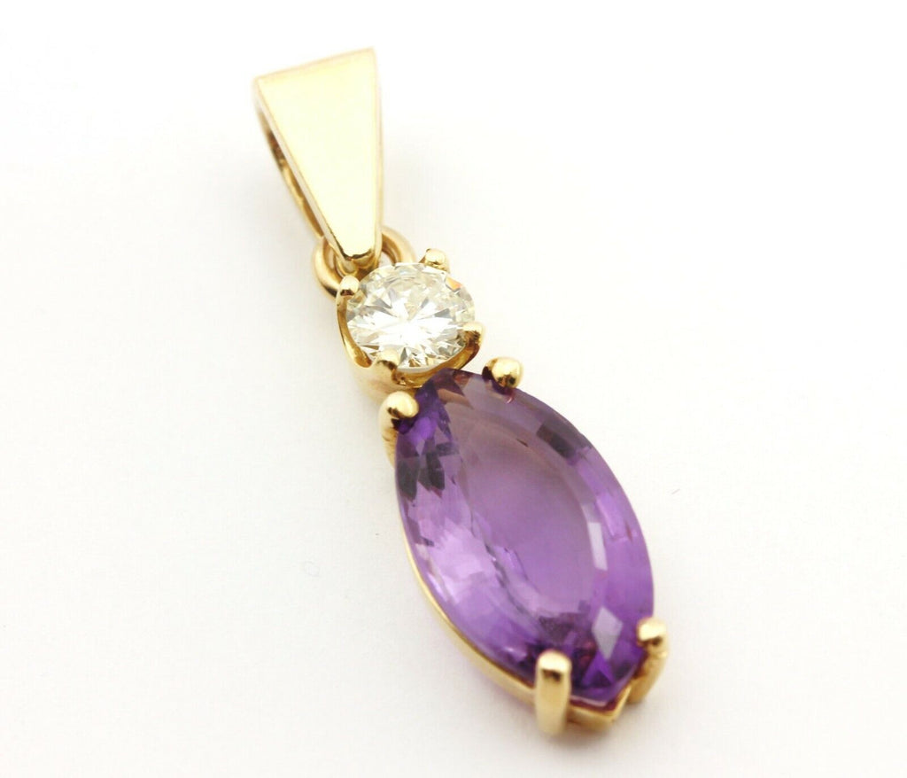 14k yellow gold pendant 0.35ct diamond 3ct purple amethyst 1 inch 2.65g vintage