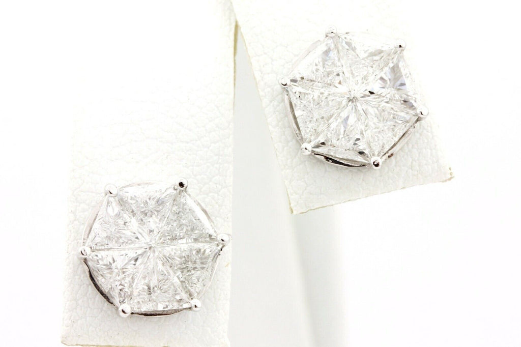 Platinum 18k white gold 1.80ctw triangle diamond hexagon stud earrings 2.5dwt
