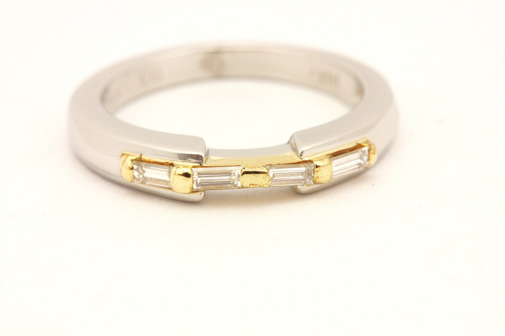 platinum 18k yellow gold 0.16ctw baguette diamond band size 6.75 ring 6.98g