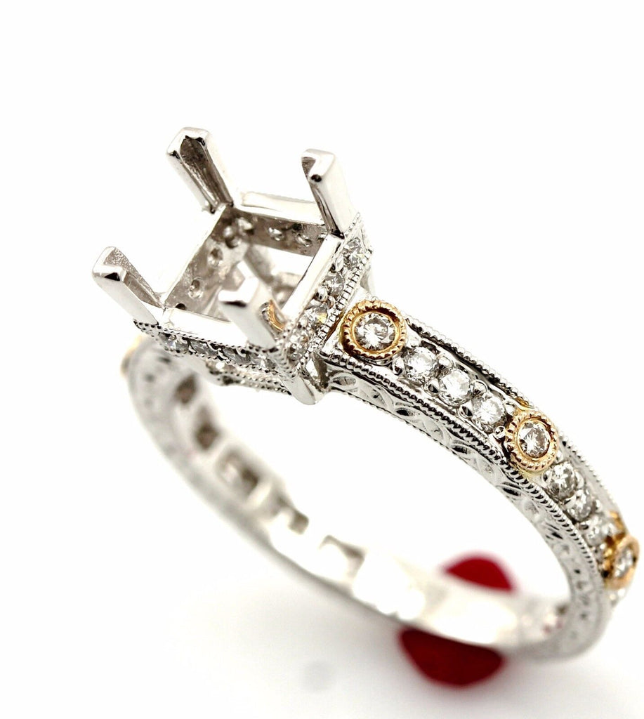 18k white pink rose gold two tone 6mm square semi mount engagement ring NEW