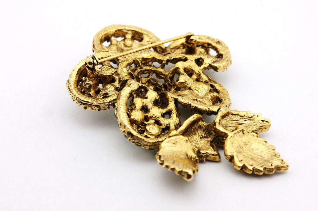 costume fashion green crystal rhinestone flower pin brooch 29.8g 3 inch vintage