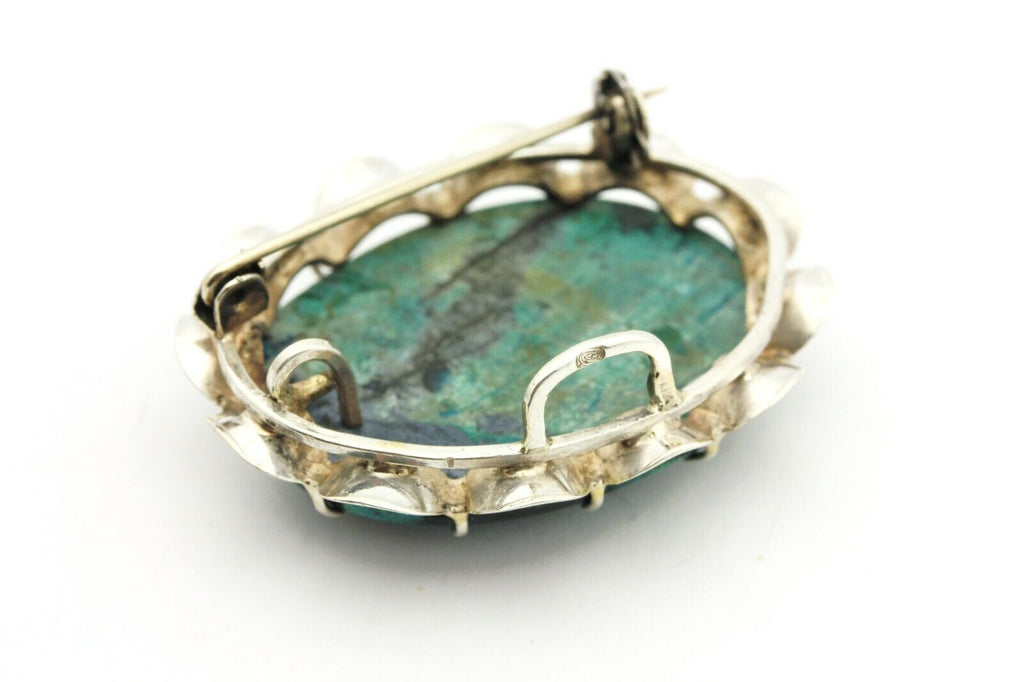 silver pendant brooch pin Eilat stone 33x25mm oval vintage estate 15.43g Israel