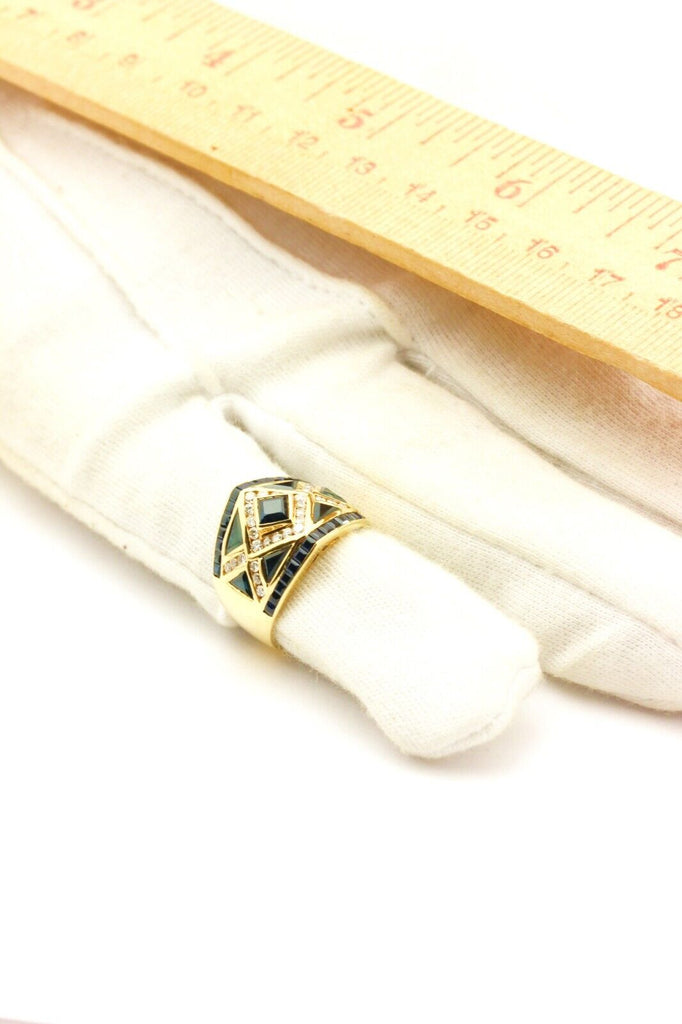 LEVIAN 18k yellow gold blue sapphire diamond band ring size 6.5 7.40g L23740