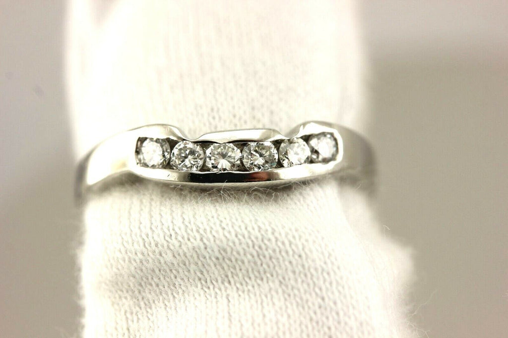 Platinum .36ctw round white diamond notched tracer wedding band ring sz 6.5