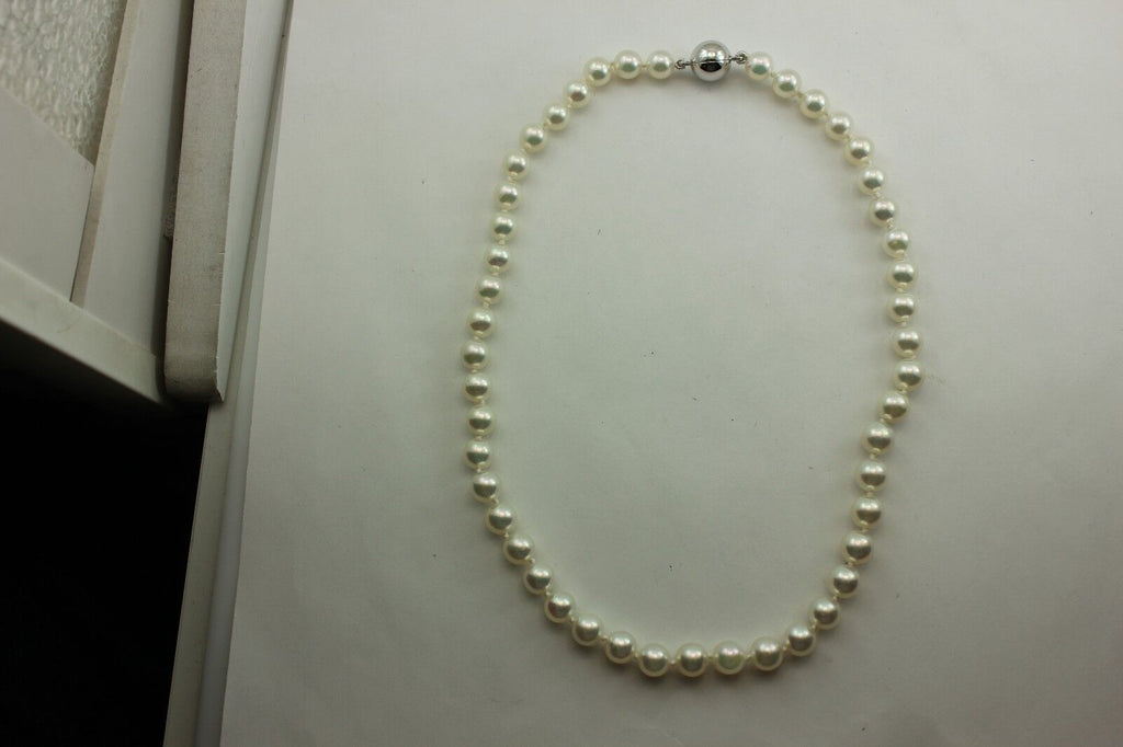 14k white gold 16 inch round white cultured pearl 7-7.5mm strand necklace NEW