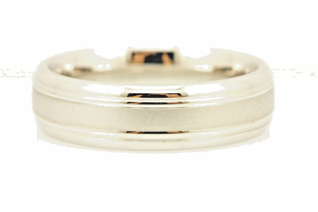 14k white gold wedding band satin center grooved edge 6.5mm size 10 9.52g men's