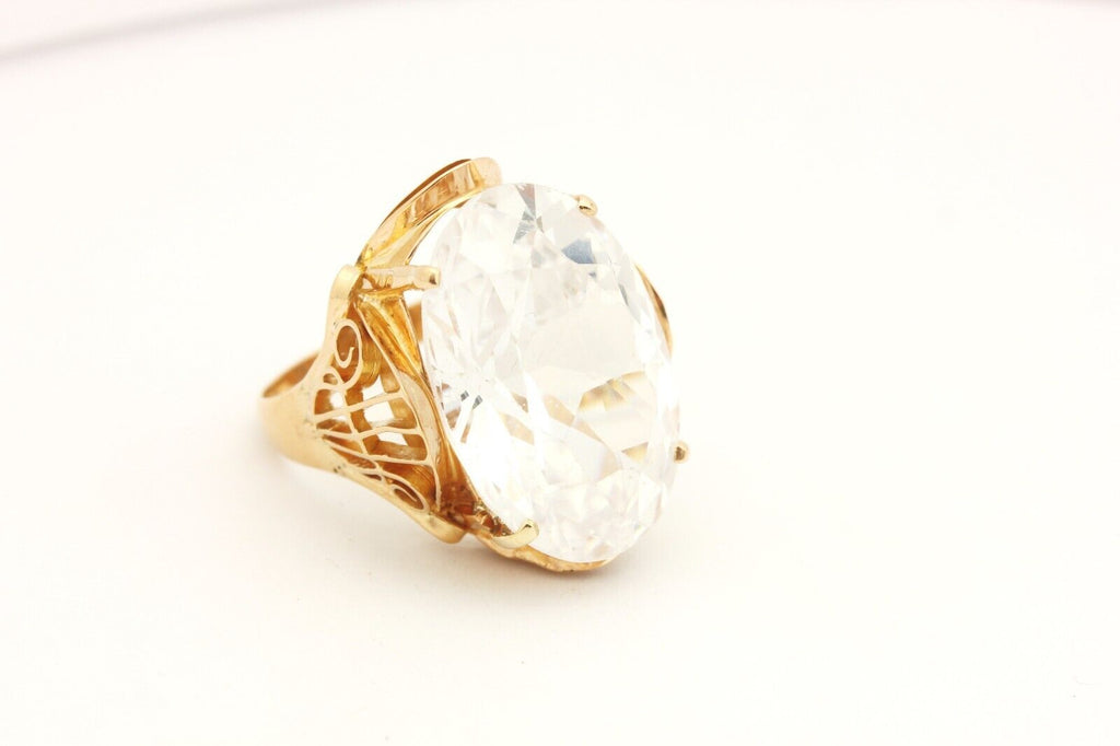 18k yellow gold 30ct glass oval rose cut solitaire ring size 6.25 8.85g Art Deco