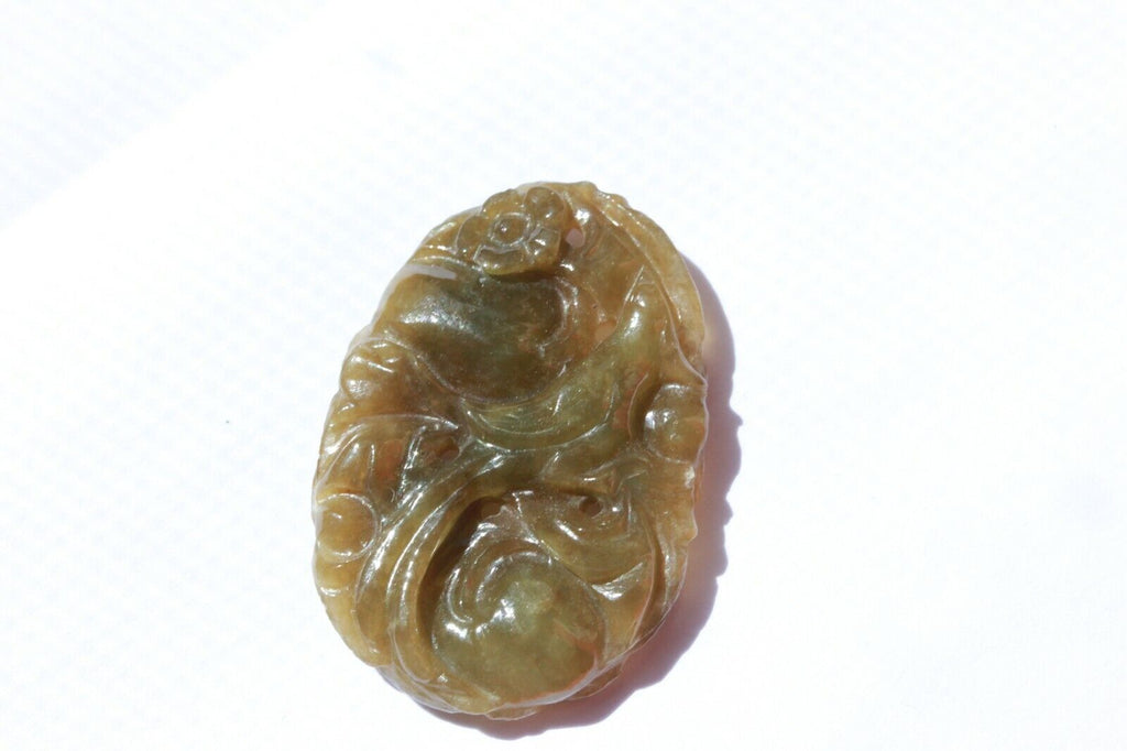 loose gem nephrite pendant carving peach jade floral 1960 28.36ct 32mmx22mm