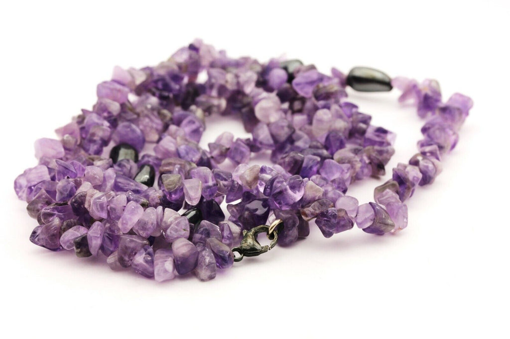 amethyst bead necklace 38 inch lobster clasp 925 sterling silver 61.3g estate