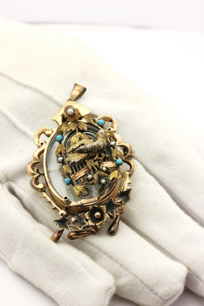 vintage antique locket pin brooch 21g 14k yellow gold WW1 estate pendant