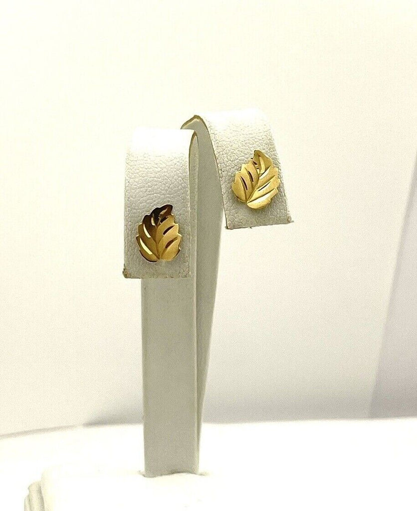 14k yellow gold leaf stud earrings 0.5inch 0.6g vintage estate