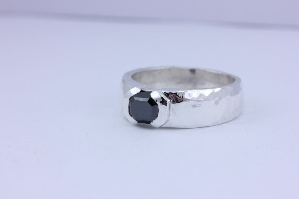 fine silver 1.79ct 7.5x5.9x4mm black diamond men's ring size 10.25 7mm band new