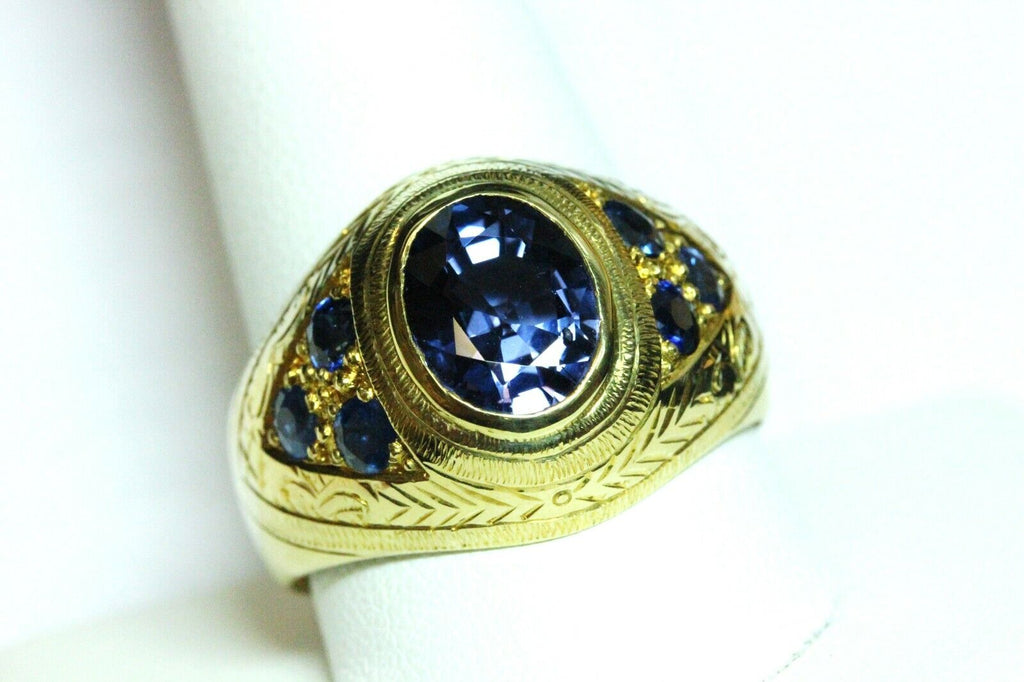 18k yellow gold purple spinel blue sapphire ring size 12.75 band 9.41g estate