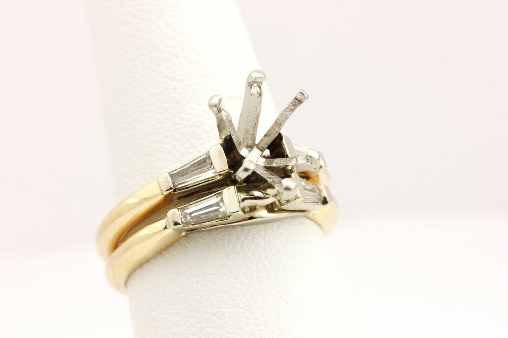 platinum 14k yellow gold wedding set 10x7mm pear shape semimiount size 6.5