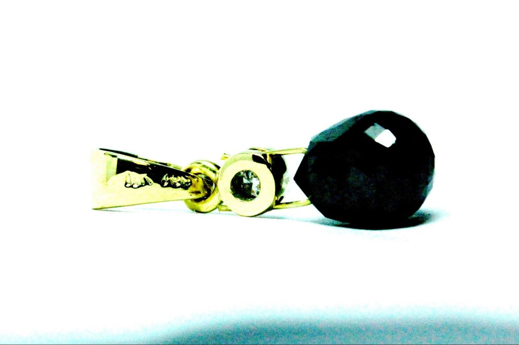 18k yellow gold 2.00ct black and white diamond briolette dangle drop pendant new