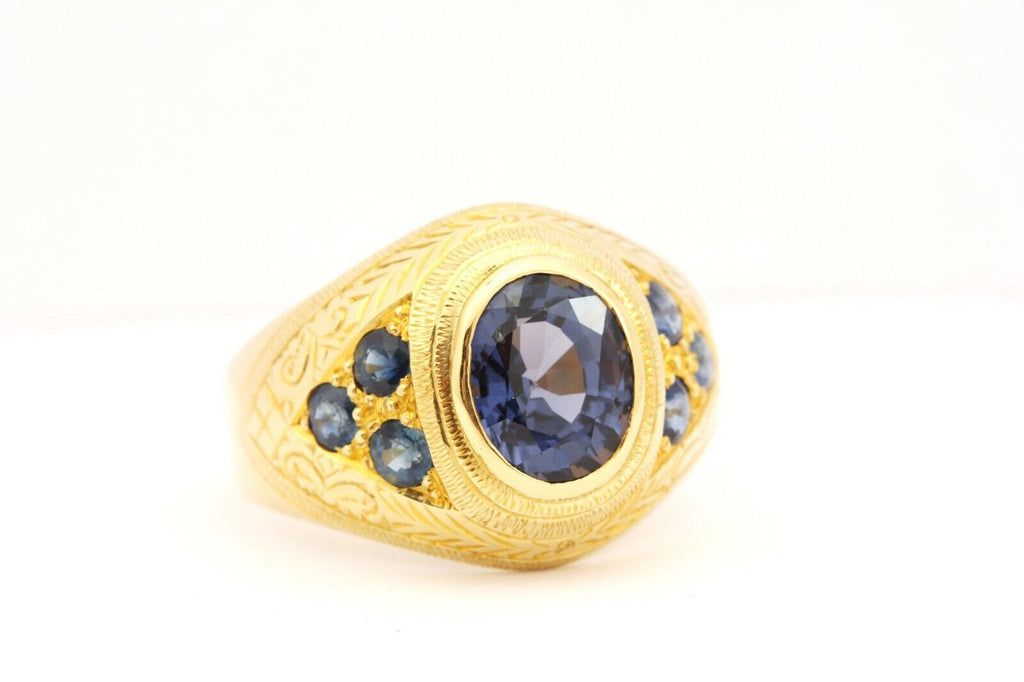 18k yellow gold purple spinel blue sapphire ring size 12.75 band 9.41g estate