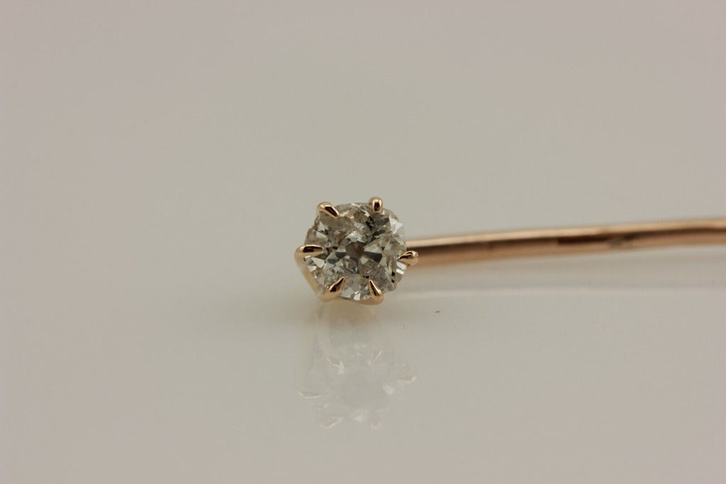 10k yellow gold 3.2mm 0.02ct round diamond L-M I3 stick pin estate vintage 0.8g