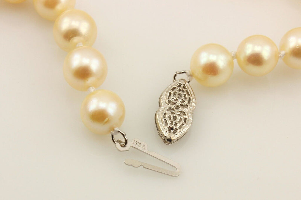16" cultured pearl necklace 7-7.5mm round cream 14k white gold heart clasp NEW