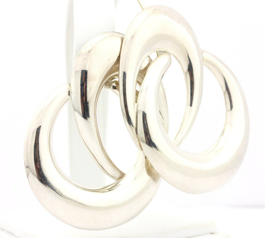 sterling silver modernist hoop stud earrings 2 inch estate vintage 18.5g