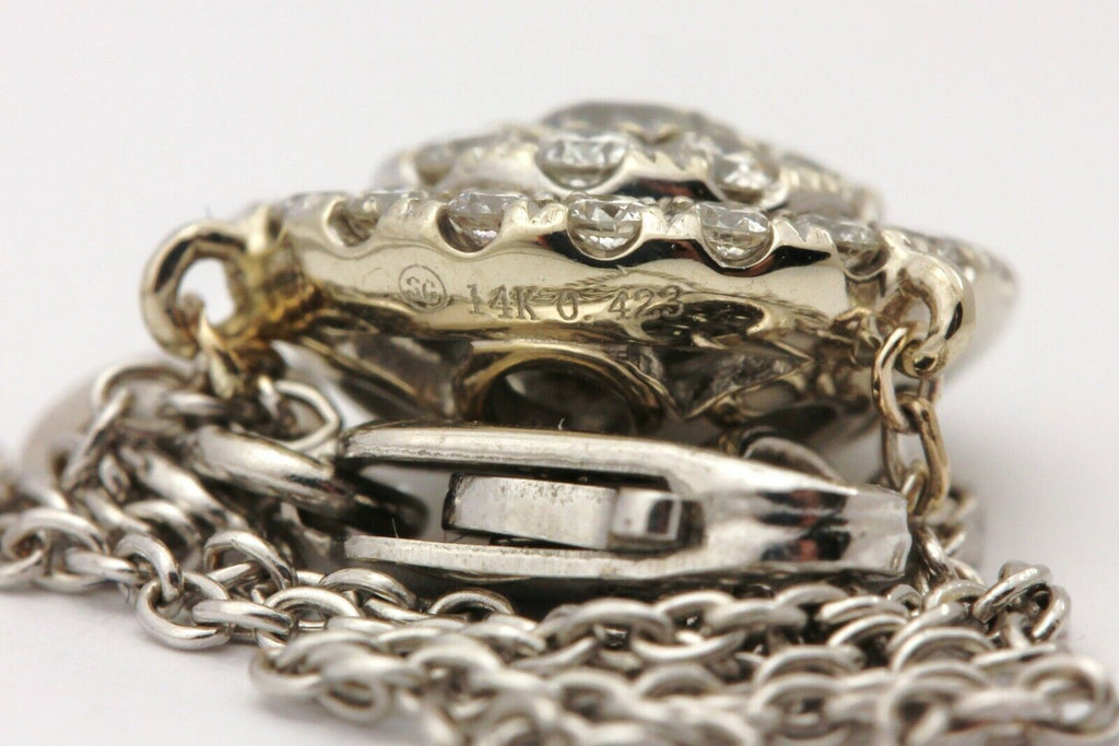 14k white gold 0.42ctw round diamond halo pendant 16 inch necklace rolo chain 3g