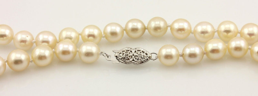 16 inch round cultured pearl strand necklace cream 7-7.5mm 14k white gold clasp