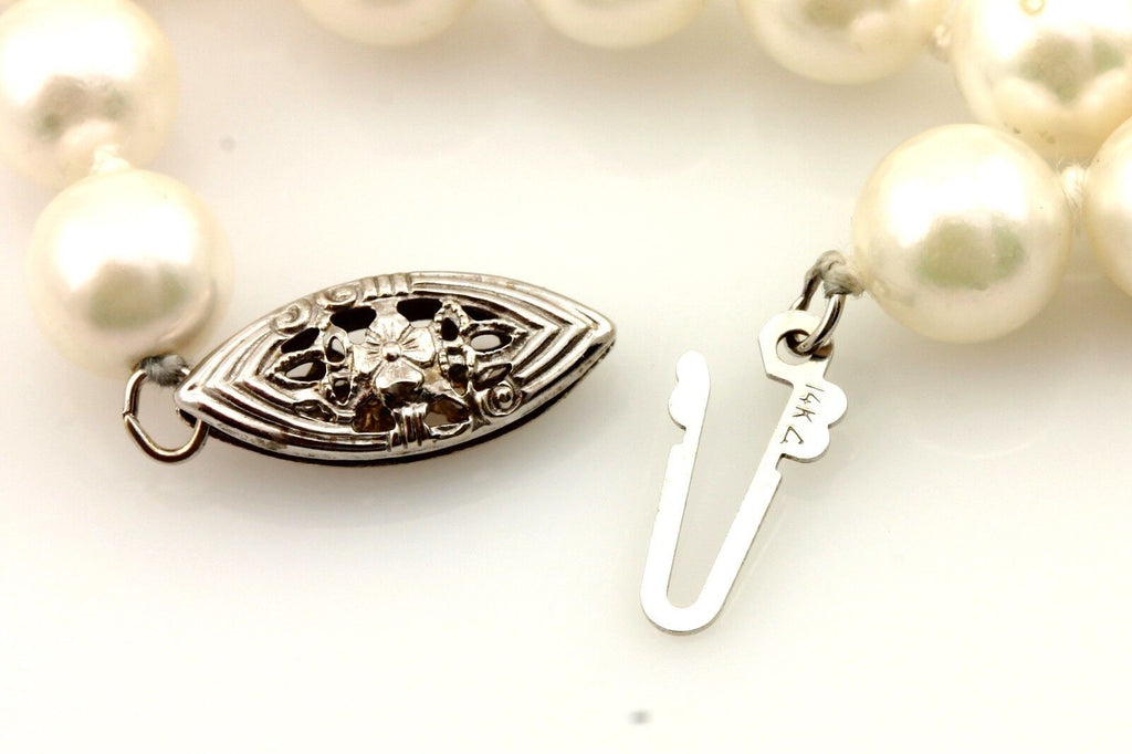 6.5-7mm round white cultured pearl 18" necklace 14k white gold clasp 28.13g NEW