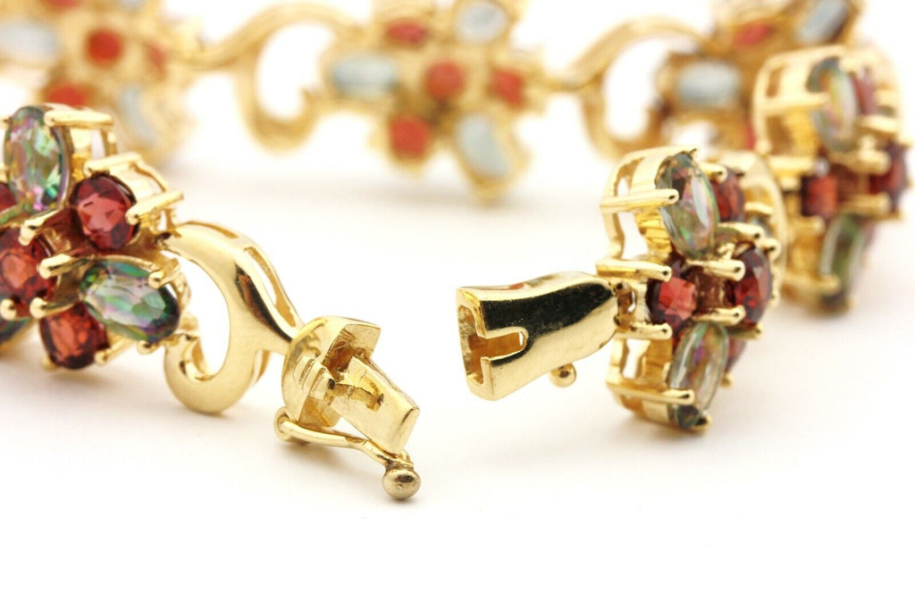 KL 14k yellow gold 23.20ctw 7 inch bracelet garnet mystic topaz 29.09g vintage