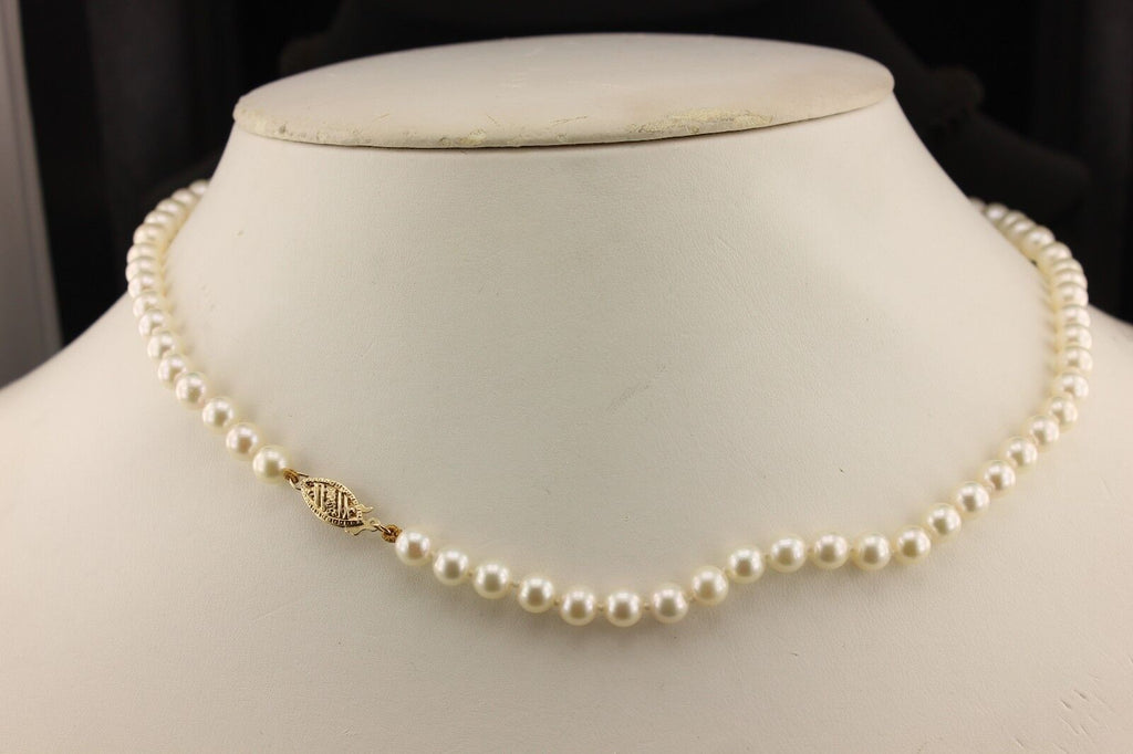 14k yellow gold 18 inch 5.5-6mm round cultured pearl strand necklace Chinese NEW