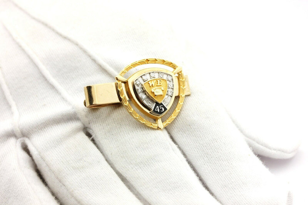 14k yellow gold Western Electric CTO tie clip 0.18ctw diamond 17.61g vintage