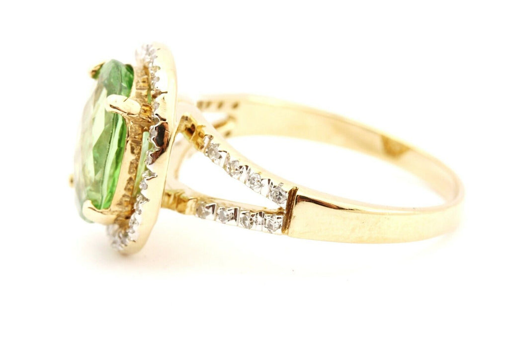 14k yellow gold mint green tsavorite garnet diamond halo ring size 6.75 3.62g