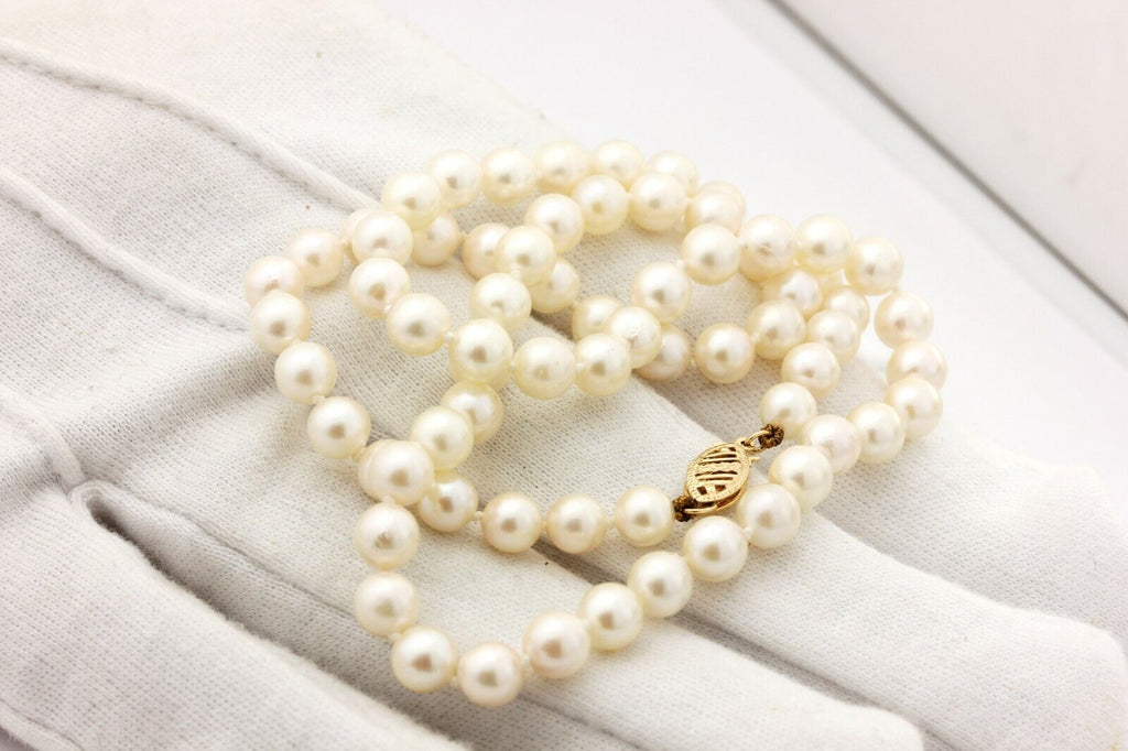 14k yellow gold 18" strand necklace 5.5-6.0mm cultured pearl round white NEW
