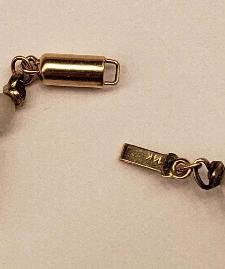 Frosted Satin white beads 16" with 14k balls, 14k clasp purple beads necklace