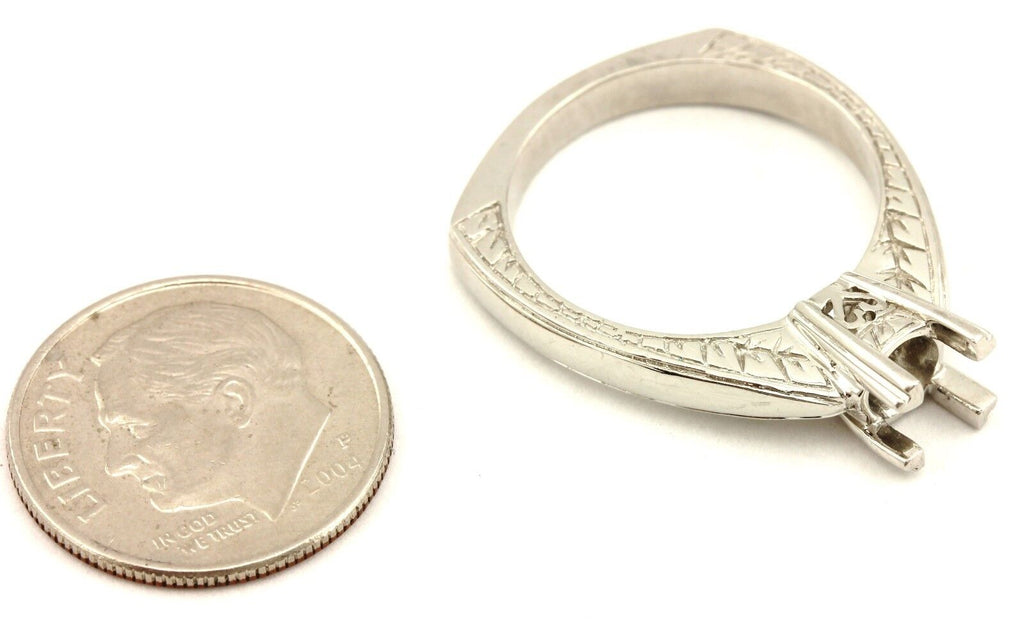 Platinum Solitaire Engagement Ring Setting Deco Engraved Cathedral Square Shank